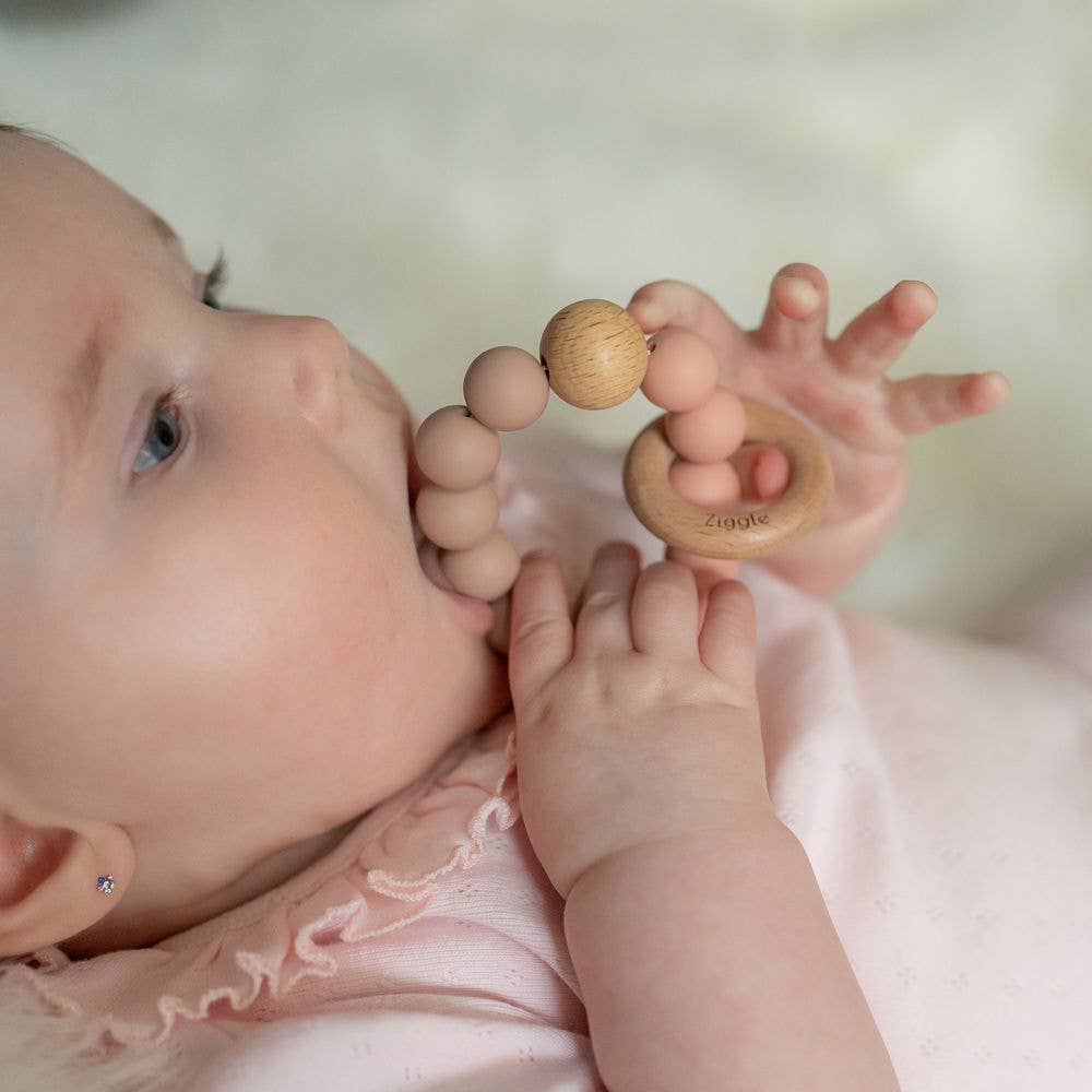 Natural Wooden Baby Rattle with Soft Silicone Teething Beads