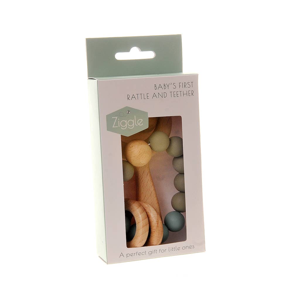 Natural Wooden Baby Rattle and Teething Toy with Soft Silicone Beads