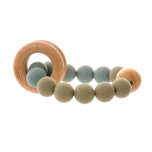 Natural Wooden Baby Rattle and Teething Toy with Soft Silicone Beads