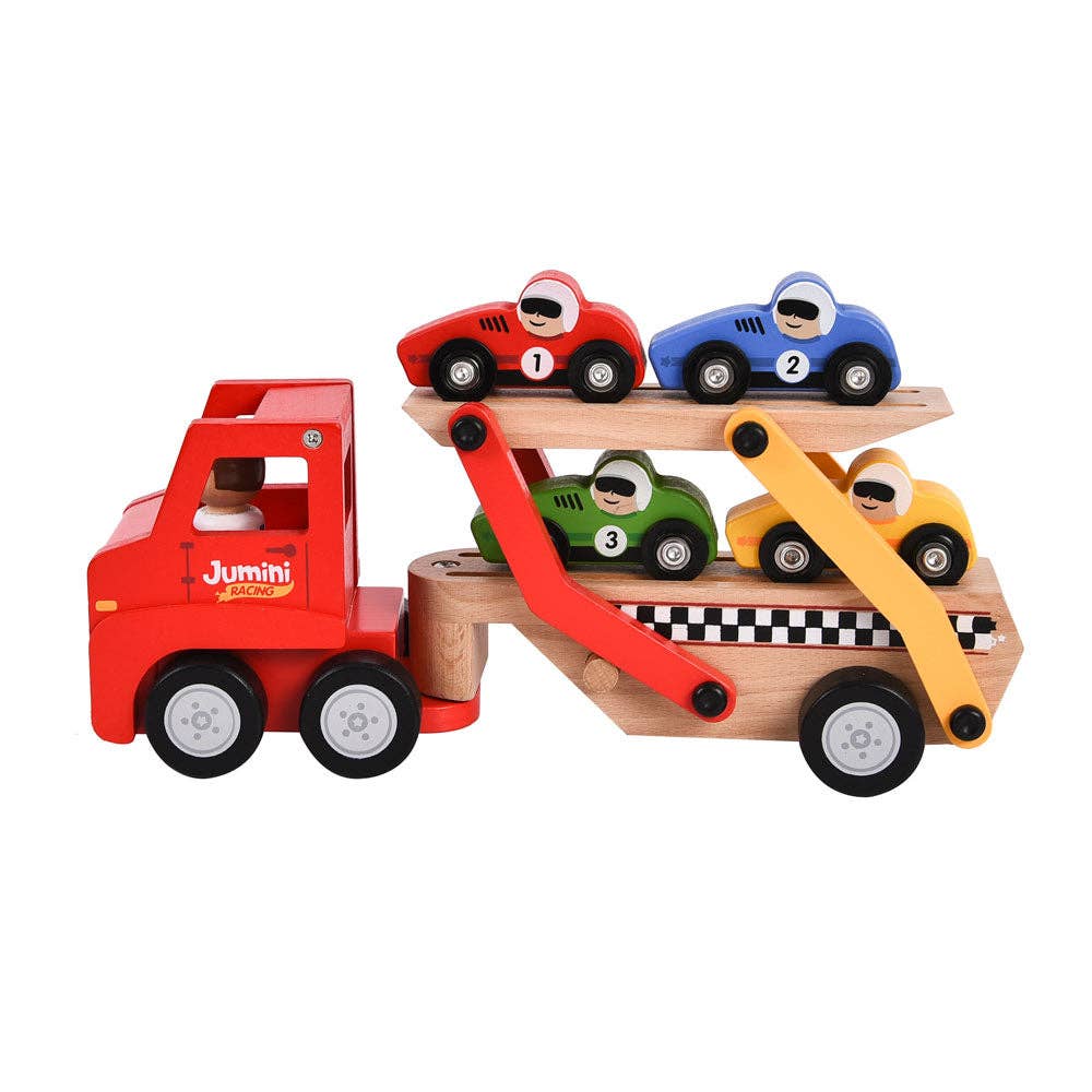 Jumini City Car Transporter Toy with 4 Removable Cars for Toddlers