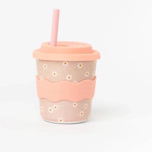 Pink Daisy Babychino Cup with Silicone Lid and Optional Straw 120ml Eco-Friendly Gift Box