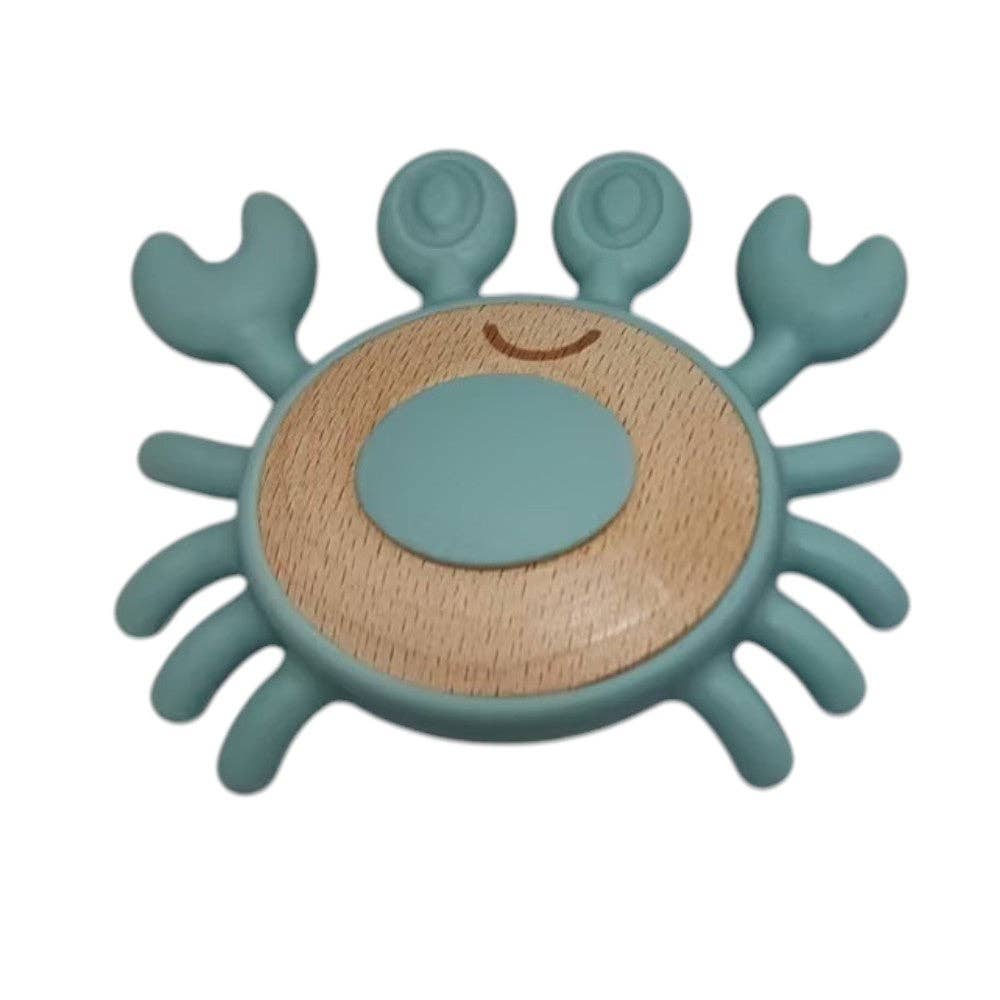Jumini Crab Baby Teether - Silicone & Sustainable Wood Toy for Newborns