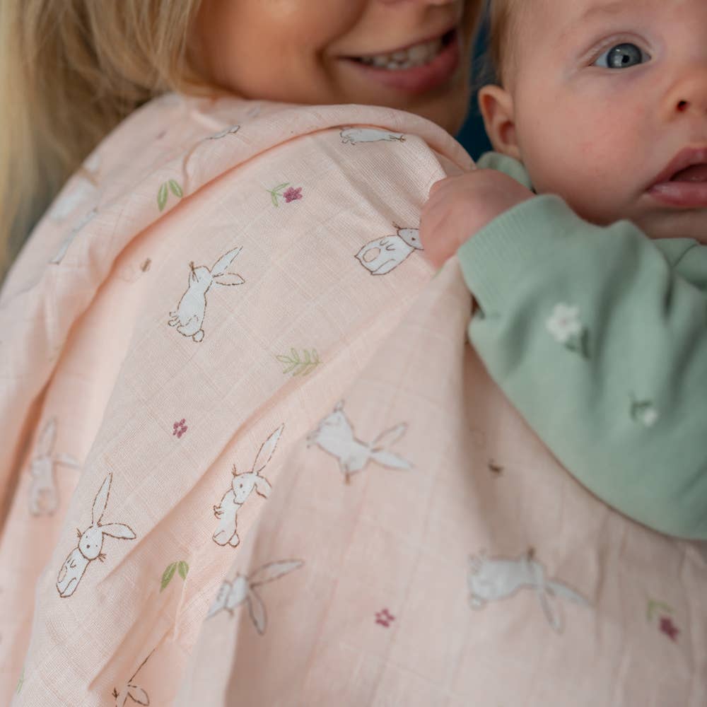 Soft Cotton Baby Muslin Cloth in Cute Bunny Prints
