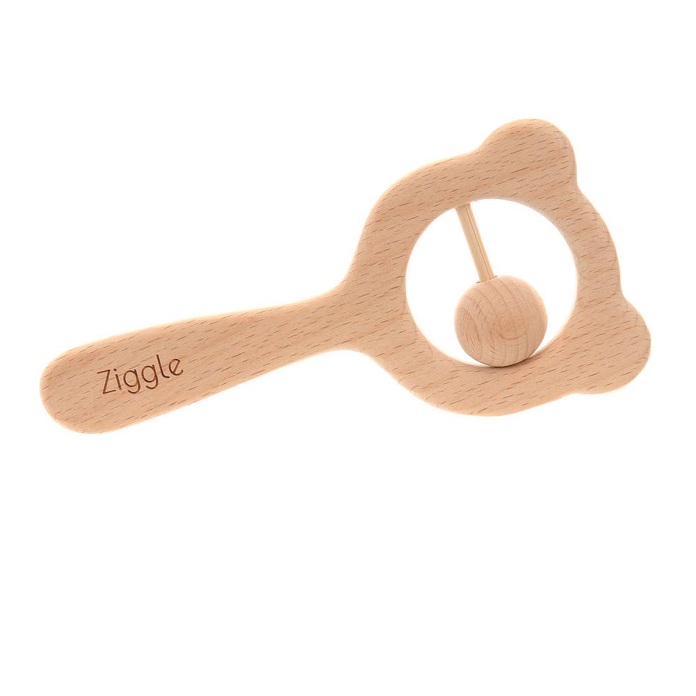 Natural Wooden Baby Rattle with Soft Silicone Teething Beads