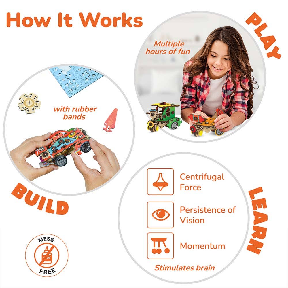 Spin-n-Go Kit : Spinning and Racing Construction Set for Kids, STEM Learning