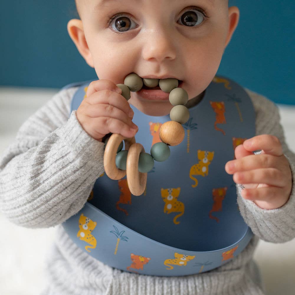 Natural Wooden Baby Rattle and Teething Toy with Soft Silicone Beads