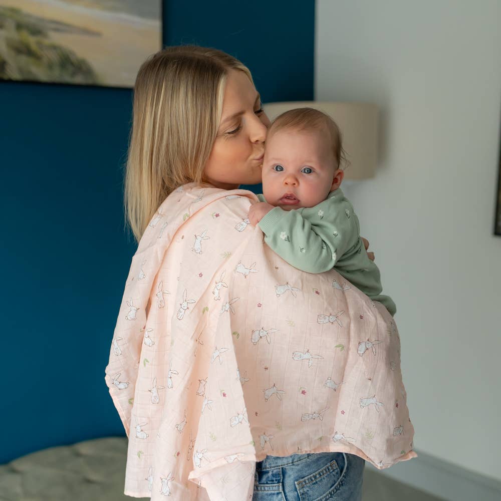 Soft Cotton Baby Muslin Cloth in Cute Bunny Prints
