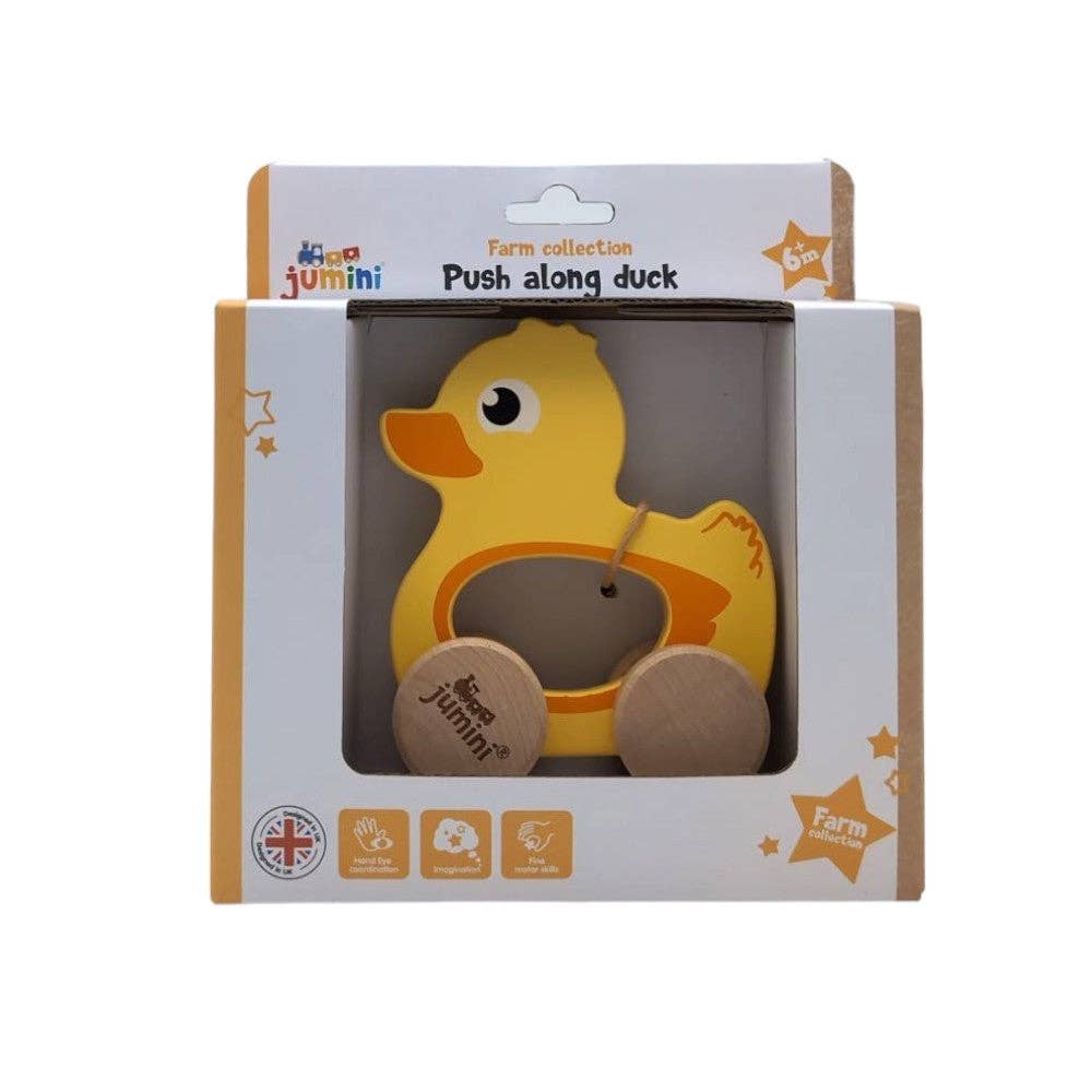 Jumini Push Along Friend Duck Wooden Toy for Toddlers UK