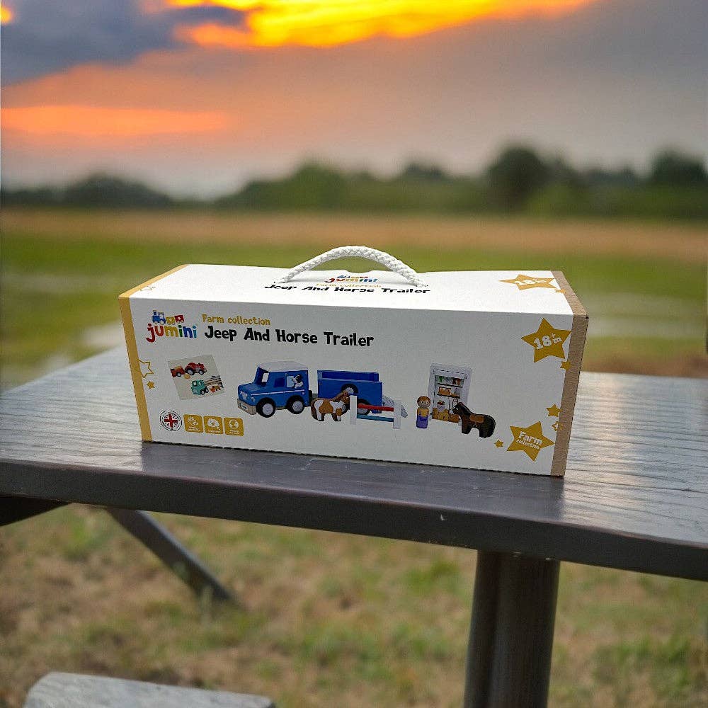 Jumini Farm Jeep and Horse Trailer Wooden Playset UK for Imaginative Play