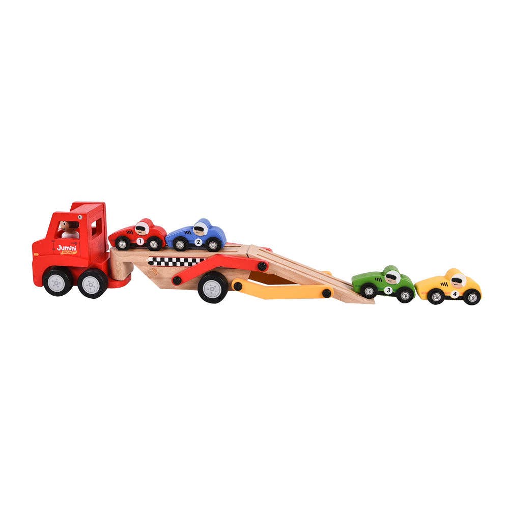 Jumini City Car Transporter Toy with 4 Removable Cars for Toddlers