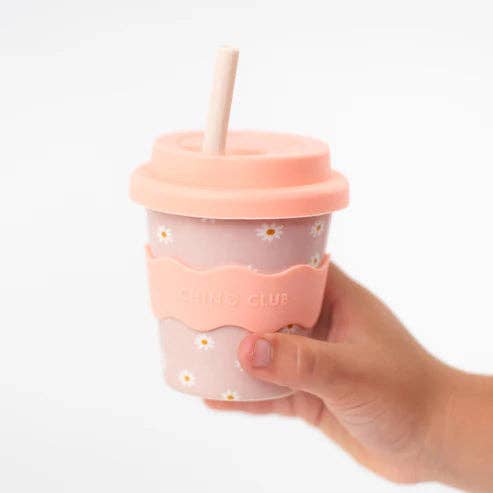 Pink Daisy Babychino Cup with Silicone Lid and Optional Straw 120ml Eco-Friendly Gift Box