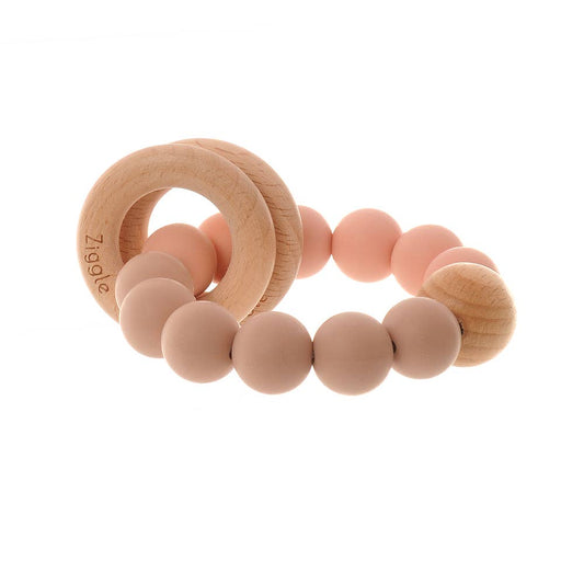 Natural Wooden Baby Rattle with Soft Silicone Teething Beads