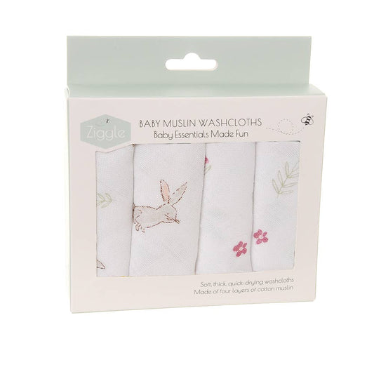 Soft Cotton Baby Muslin Cloths in Cute Bunny Prints