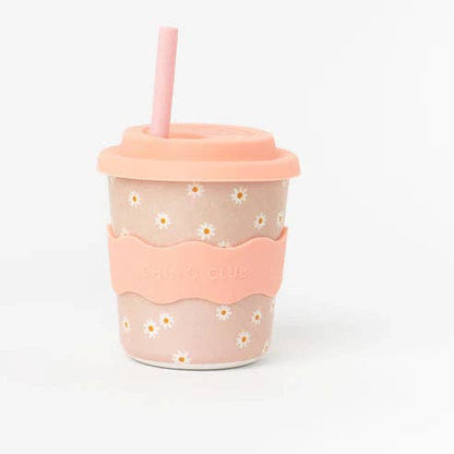 Pink Daisy Babychino Cup with Silicone Lid and Optional Straw 120ml Eco-Friendly Gift Box