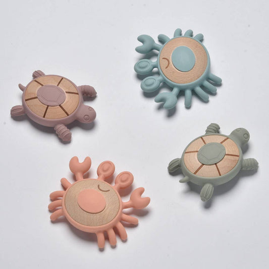 Jumini Crab Baby Teether - Silicone & Sustainable Wood Toy for Newborns