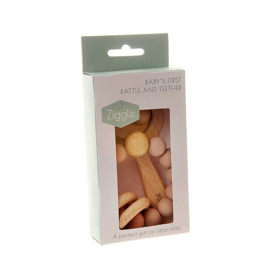 Natural Wooden Baby Rattle with Soft Silicone Teething Beads