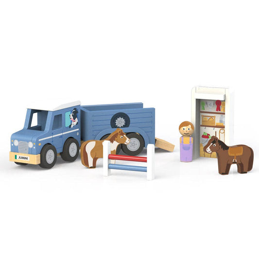 Jumini Farm Jeep and Horse Trailer Wooden Playset UK for Imaginative Play